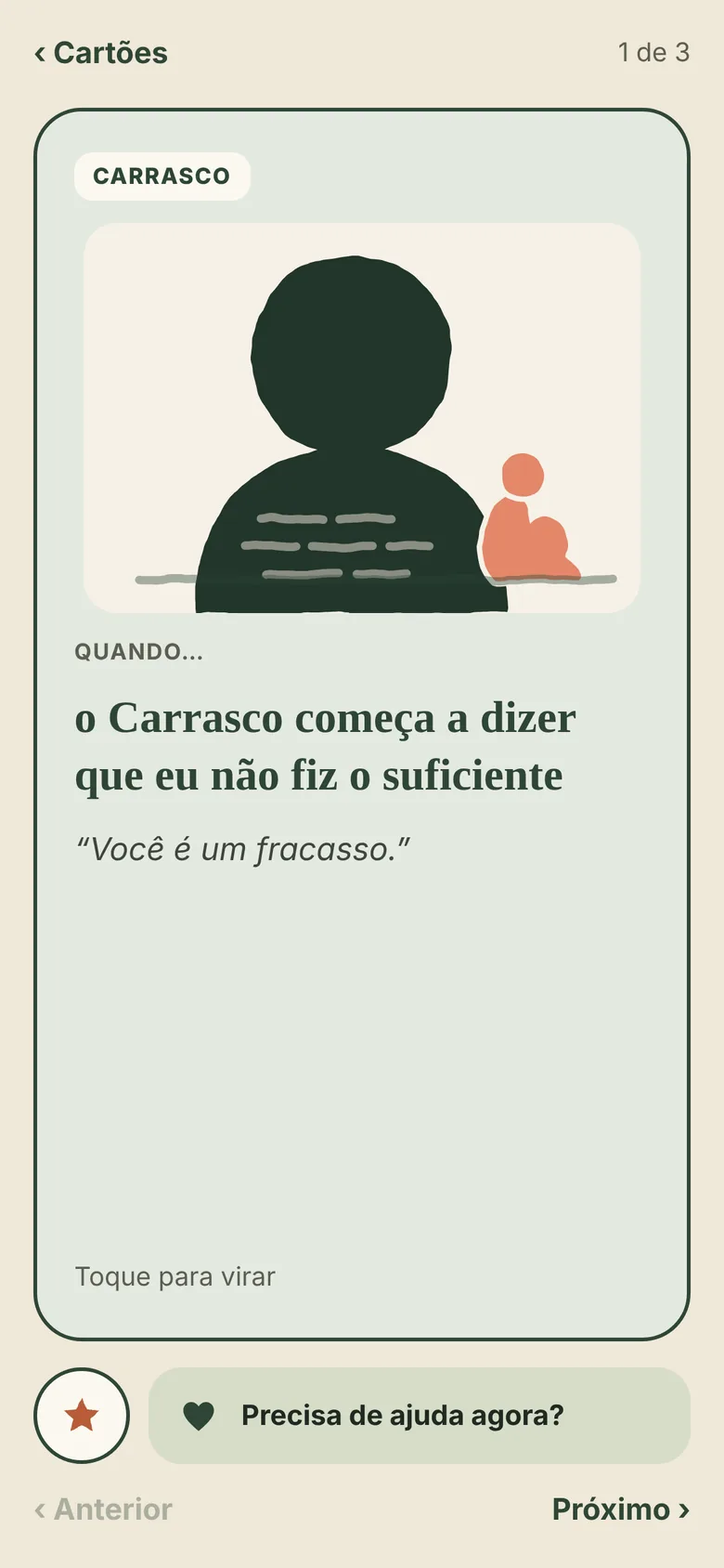 Cartão de enfrentamento chamado Carrasco, com a ilustração do modo e a situação em que usá-lo